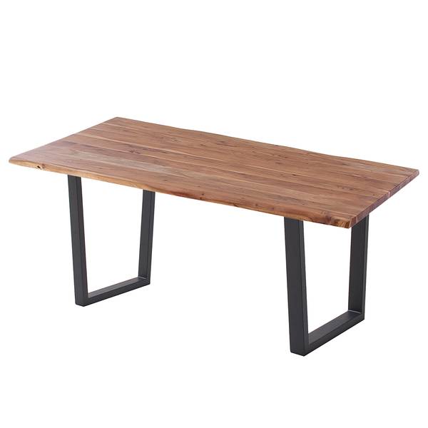 Massiver Baumkanten-Schreibtisch KAPRA Akazie Braun - Breite: 140 cm - Schwarz - Trapezförmig - Tischplattenstärke: 2.5 cm