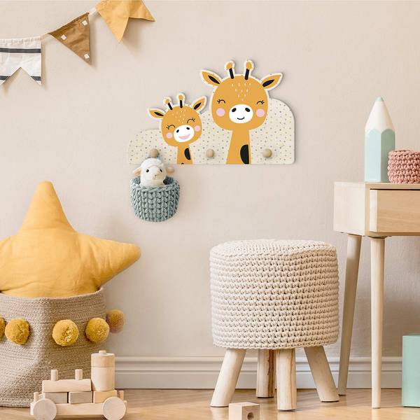 Kinderkapstok Giraffe met baby oranje - andere - 40 x 25 x 1.5 cm