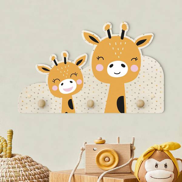 Kinderkapstok Giraffe met baby oranje - andere - 40 x 25 x 1.5 cm