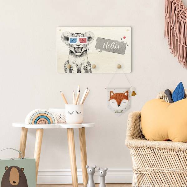 Kinderkapstok Hello Leeuwenbaby zwart - rood - andere - 40 x 25 x 1.5 cm