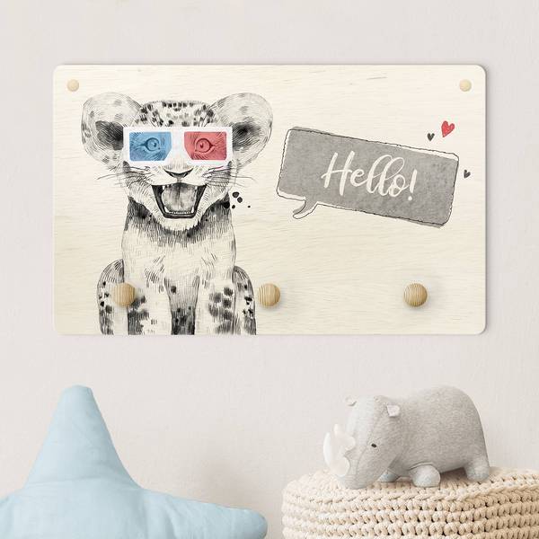 Kinderkapstok Hello Leeuwenbaby zwart - rood - andere - 40 x 25 x 1.5 cm