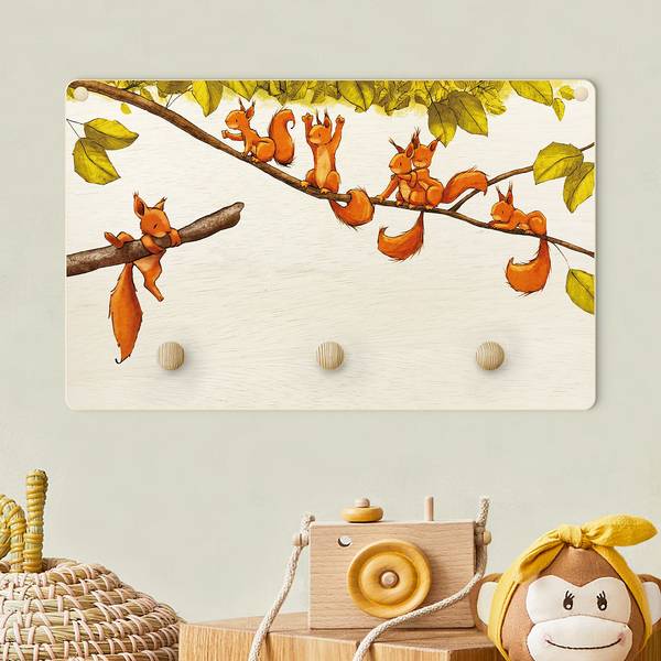 Appendiabiti Scoiattoli Marrone - Verde - Altro - 40 x 25 x 1.5 cm