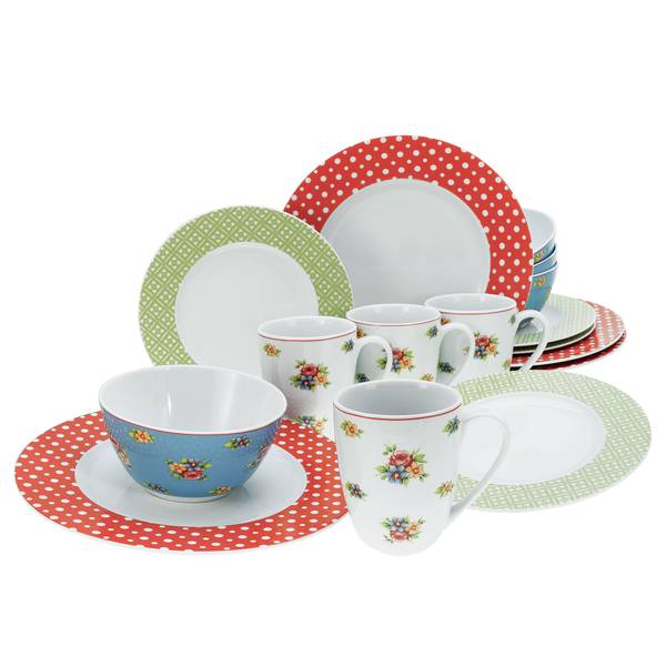 Serviesset Emily (16-delig) porselein - meerdere kleuren - 16-delig