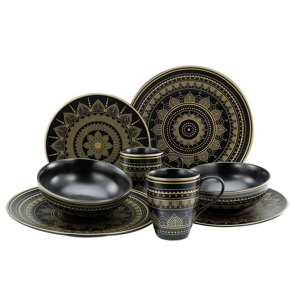 Kombiservice Mandala (8-teilig) Steinzeug - Schwarz / Gold