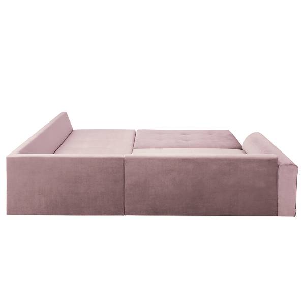 Ecksofa Meyford Samt Ravi: Mauve - Ottomane davorstehend rechts - Mit Hocker