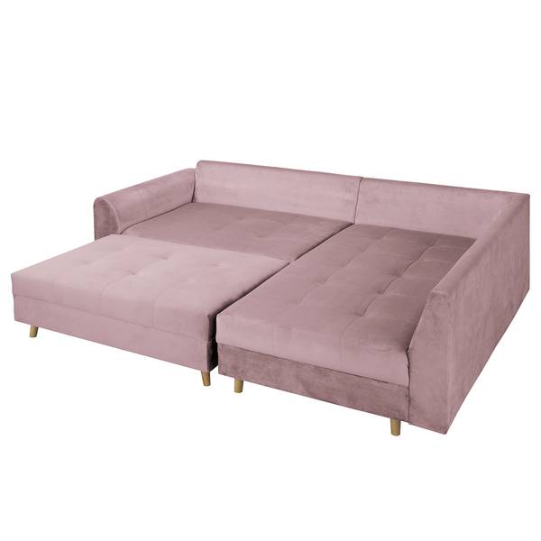 Ecksofa Meyford Samt Ravi: Mauve - Ottomane davorstehend rechts - Mit Hocker