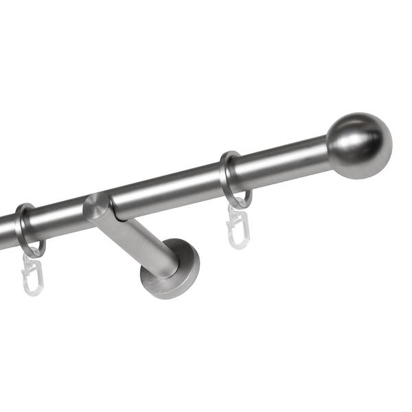 16mm Gardinenstange Ball Zamak - Edelstahl-Optik - Breite: 200 cm