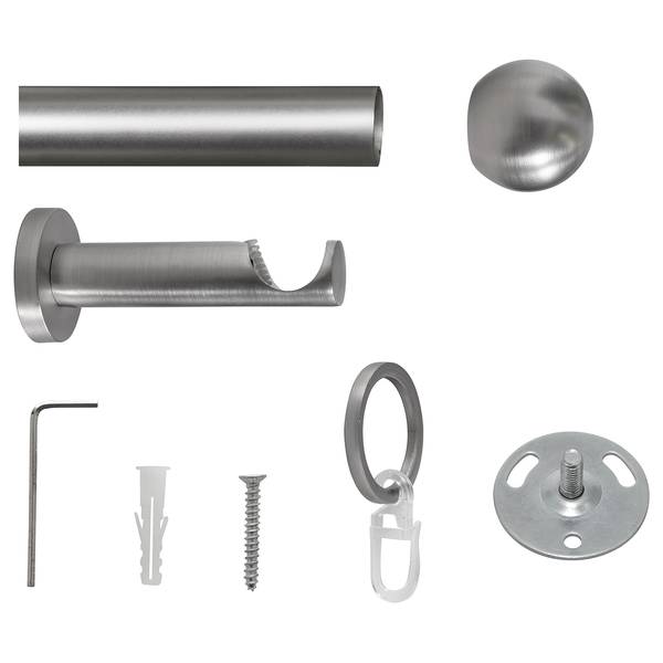 16mm Gardinenstange Ball Zamak - Edelstahl-Optik - Breite: 200 cm
