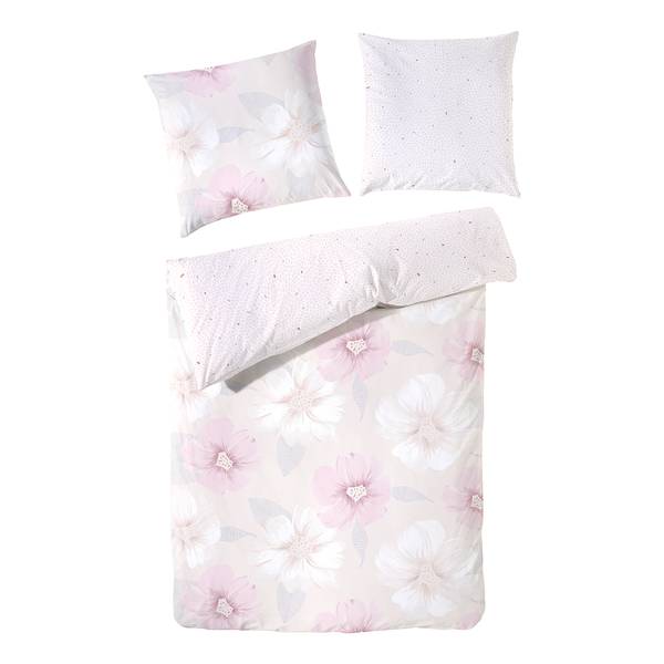 Renforcé beddengoed Florence katoen - wit/roze - 155 x 220 cm + kussen 80 x 80 cm