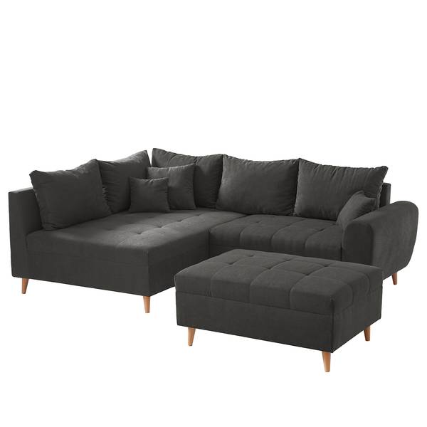 Ecksofa Capstone Microfaser Sole: Graphit - Ottomane davorstehend links - Mit Hocker