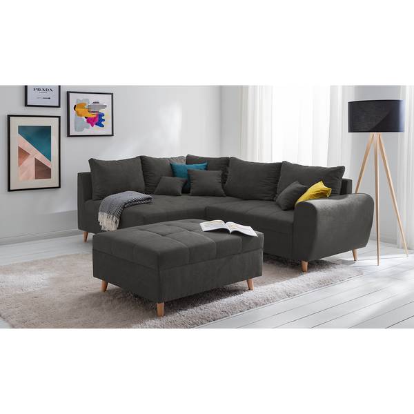 Ecksofa Capstone Microfaser Sole: Graphit - Ottomane davorstehend links - Mit Hocker