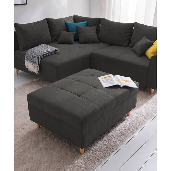 Ecksofa Capstone Microfaser Sole: Graphit - Ottomane davorstehend links - Mit Hocker
