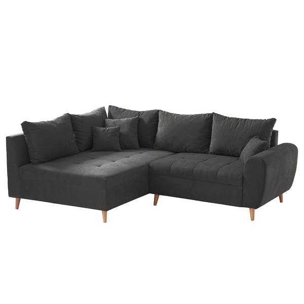Ecksofa Capstone Microfaser Sole: Graphit - Ottomane davorstehend links - Mit Hocker