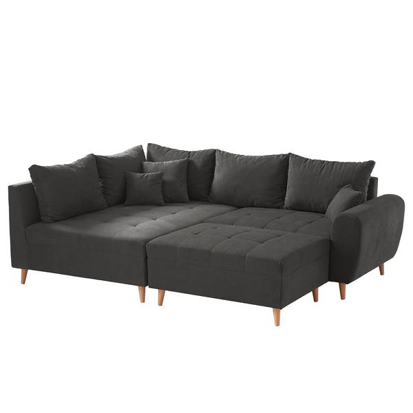 Ecksofa Capstone Microfaser Sole: Graphit - Ottomane davorstehend links - Mit Hocker