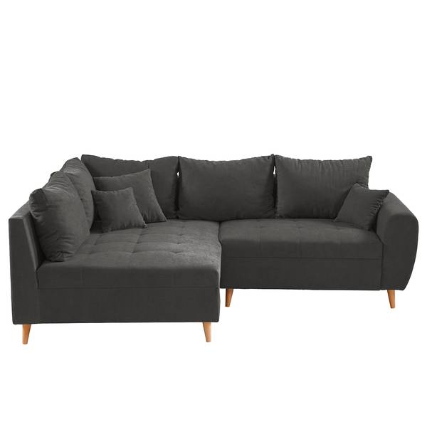 Ecksofa Capstone Microfaser Sole: Graphit - Ottomane davorstehend links - Mit Hocker