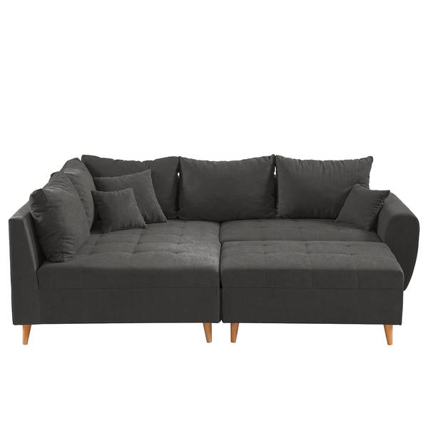Ecksofa Capstone Microfaser Sole: Graphit - Ottomane davorstehend links - Mit Hocker
