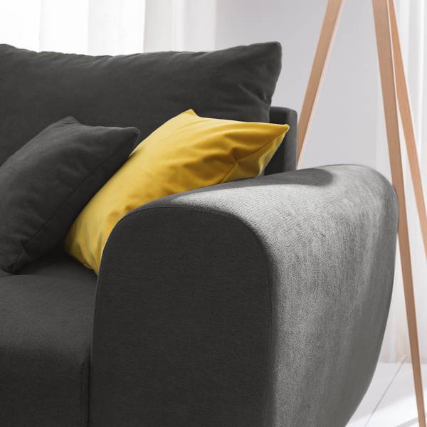 Ecksofa Capstone Microfaser Sole: Graphit - Ottomane davorstehend links - Mit Hocker