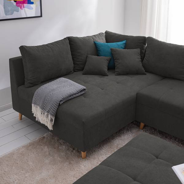 Ecksofa Capstone Microfaser Sole: Graphit - Ottomane davorstehend links - Mit Hocker