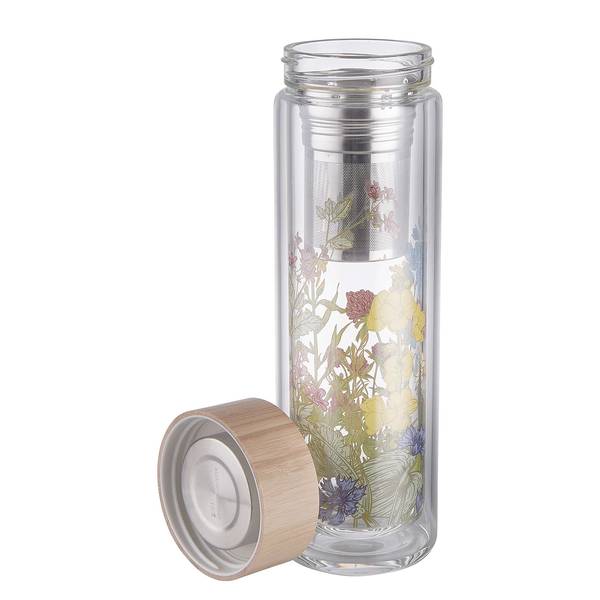 Theefles TEA TENDER borosilicaatglas/roestvrij staal/bamboe - meerdere kleuren