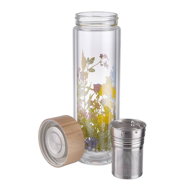 Theefles TEA TENDER borosilicaatglas/roestvrij staal/bamboe - meerdere kleuren