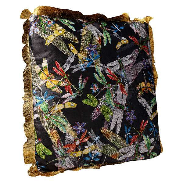 Coussin Tropical Garden Fringe Polyester - Noir / Multicolore