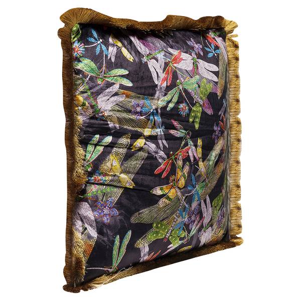 Coussin Tropical Garden Fringe Polyester - Noir / Multicolore