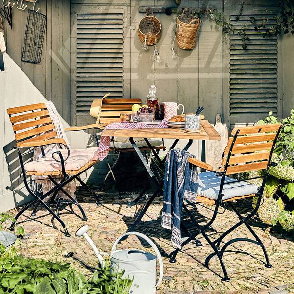 Table pliante PARKLIFE Fer / Partiellement en acacia massif - Noir