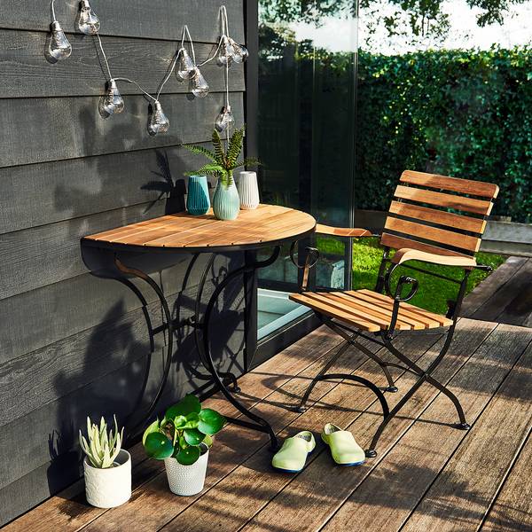Table de balcon PARKLIFE Fer / Partiellement en acacia massif - Noir