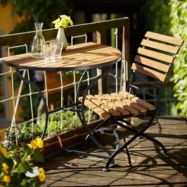 Table de balcon PARKLIFE Fer / Partiellement en acacia massif - Noir
