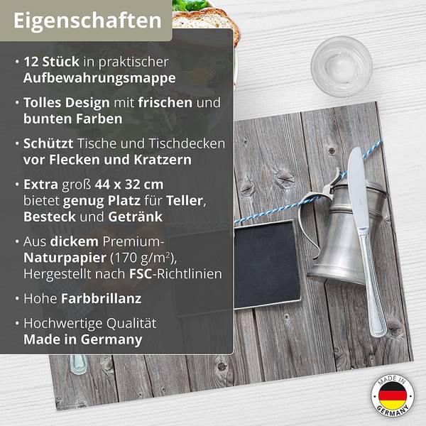 Placemats  Bayern (set van 12) papier - meerdere kleuren