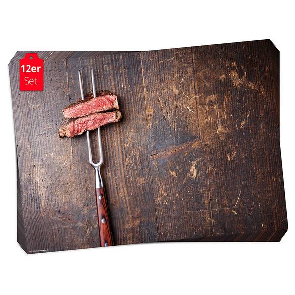 Tischset Gabel mit Steak (12er-Set) Papier - Mehrfarbig