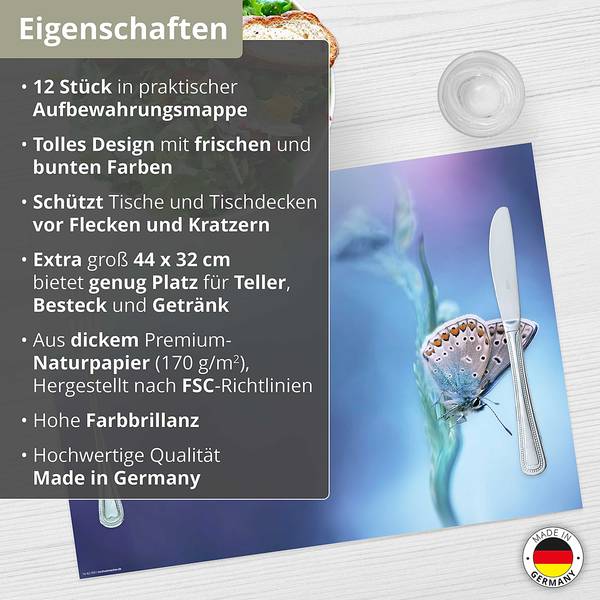 Placemats Vlinder II (set van 12) papier - meerdere kleuren