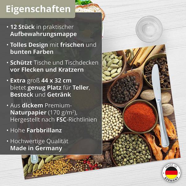 Tischset Gewürzvielfalt (12er-Set) Papier - Mehrfarbig