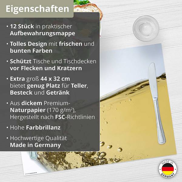 Tischset Weißwein Glas (12er-Set) Papier - Mehrfarbig