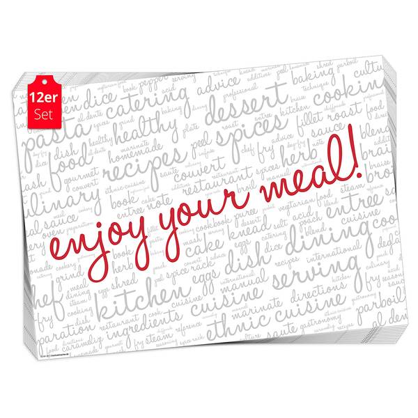 Placemats Enjoy your meal (set van 12) papier - meerdere kleuren