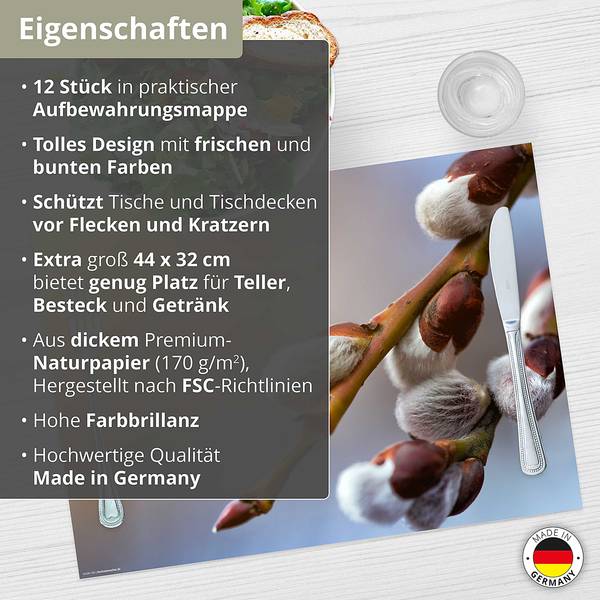 Tischset Weidenkätzchen (12er-Set) Papier - Mehrfarbig