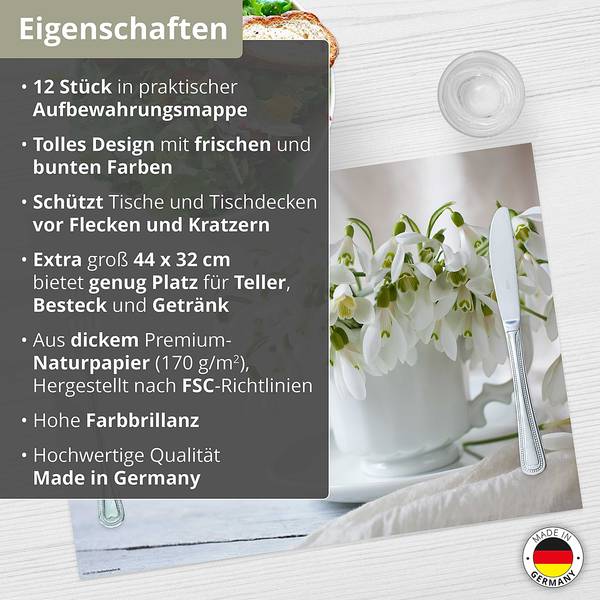 Tischset Schneeglöckchen (12er-Set) Papier - Mehrfarbig