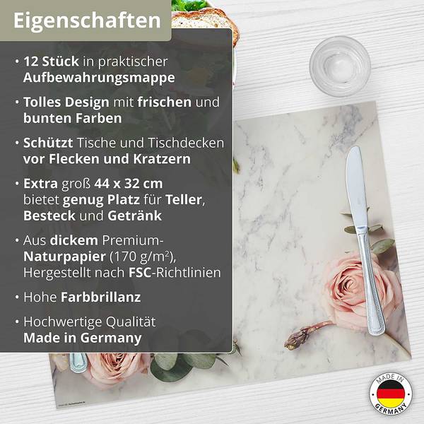 Tischset Rosen II (12er-Set) Papier - Mehrfarbig