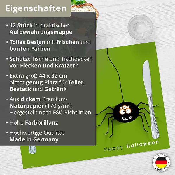 Tischset Fröhliche Spinne (12er-Set) Papier - Mehrfarbig