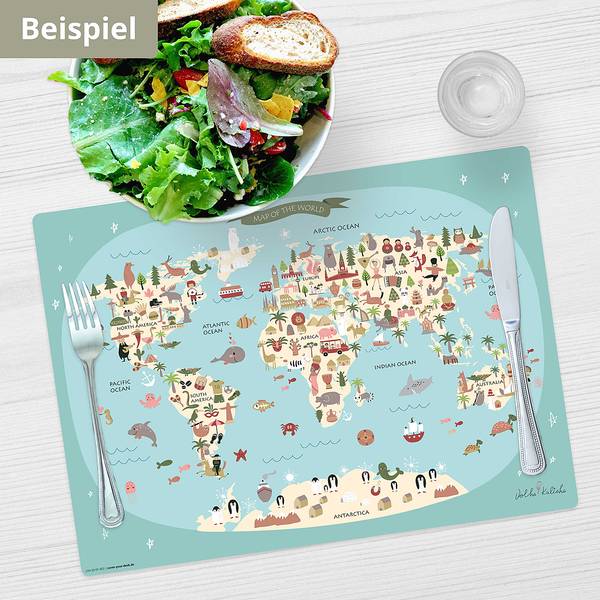Tischset Weltkarte (1er-Set) Vinyl - Mehrfarbig