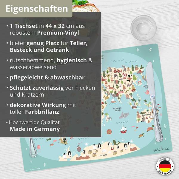 Tischset Weltkarte (1er-Set) Vinyl - Mehrfarbig