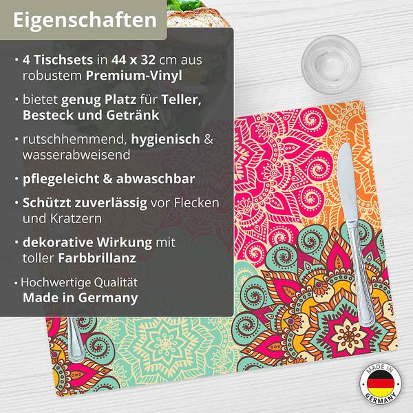 Tischset Bunte Mandalas Vinyl - Mehrfarbig