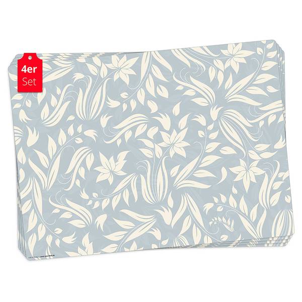Tischset Florales Muster II (4er-Set) Vinyl - Blau