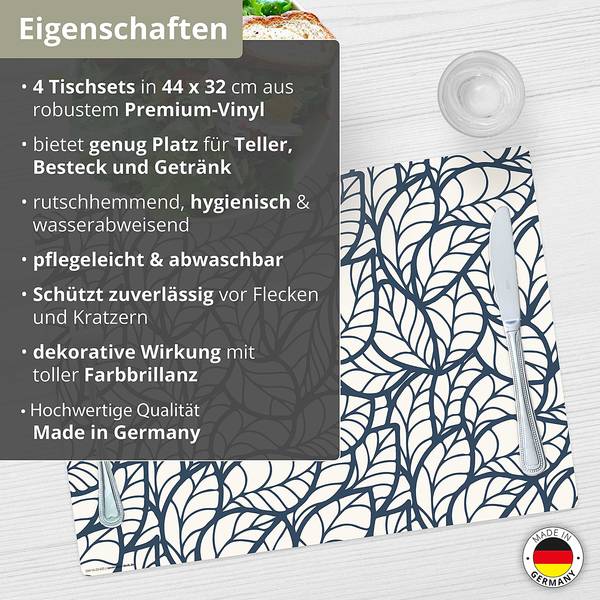 Tischset Blättermuster (4er-Set) Vinyl - Mehrfarbig