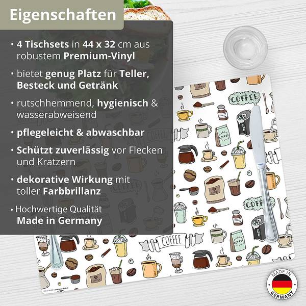 Tischset Kaffee Doodle (4er-Set) Vinyl - Braun