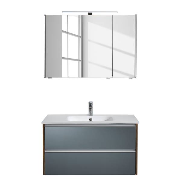 Badezimmerset 6040 XVII (2-teilig) Inkl. Beleuchtung - Stahlgrau / Eiche Ribbeck Dekor