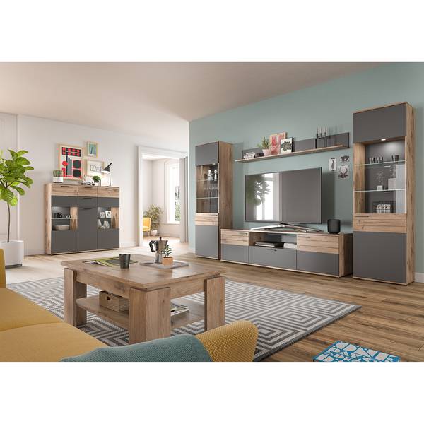 Standvitrine Yukon Basalt Grau / Eiche Dekor