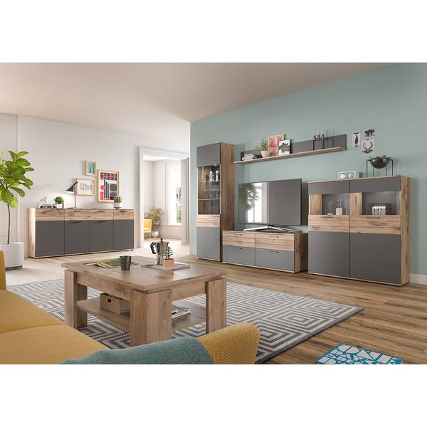 Standvitrine Yukon Basalt Grau / Eiche Dekor