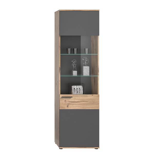 Standvitrine Yukon Basalt Grau / Eiche Dekor