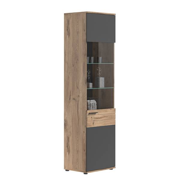 Standvitrine Yukon Basalt Grau / Eiche Dekor